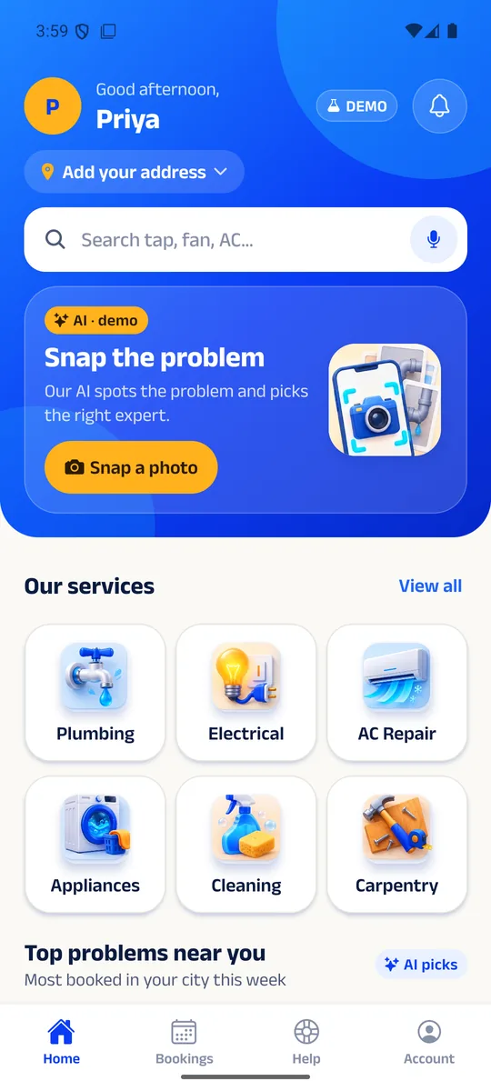 Housefi app screen: Tell us what is wrong